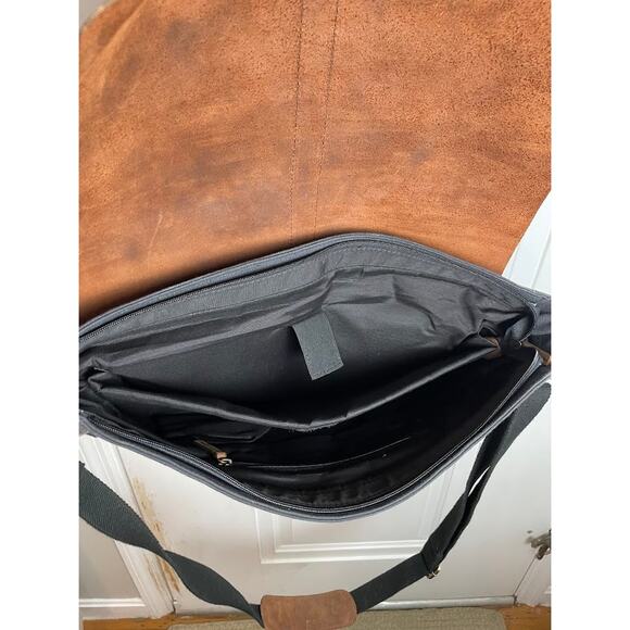 Men's Rugged Cowhide Leather Messenger Bag Laptop Carrier Charcoal Canvas Bag - Picture 7 of 13